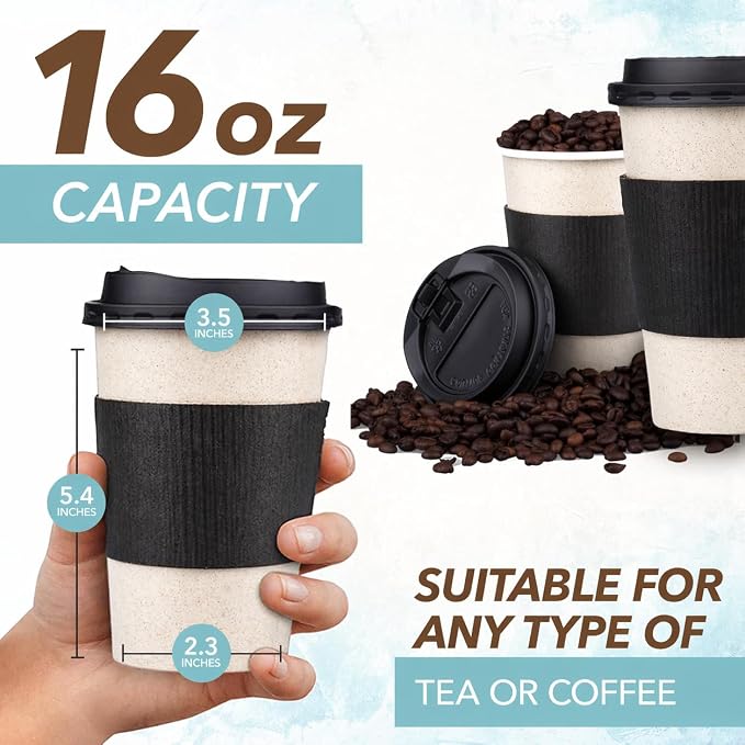 Promora 16 oz Disposable Natural Cream Coffee Cups - Image 2