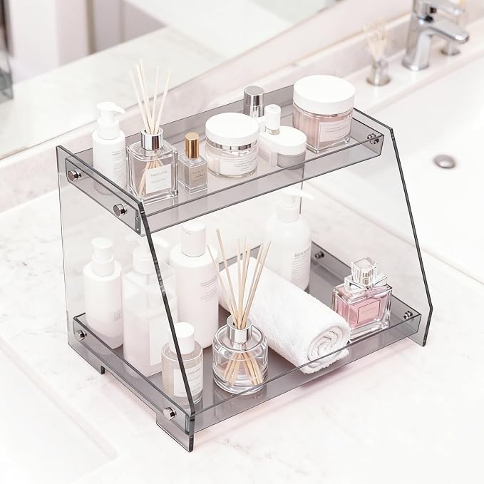 ROYALITA 2 Tier Pink Heart Bathroom Countertop Organizer Display Shelf - Image 4