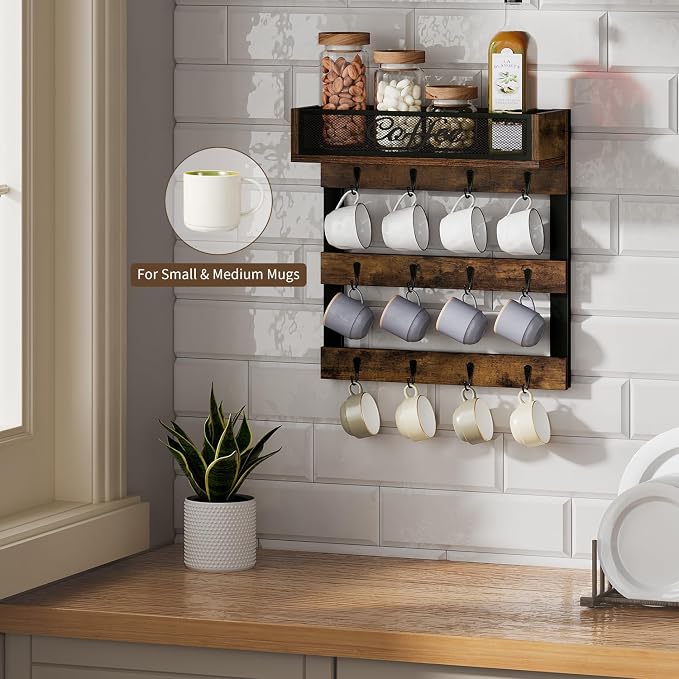 YINMIT Coffee Mug Holder with 12 Hooks, Coffee Cup Holder Wall Mounted with Top - Image 2