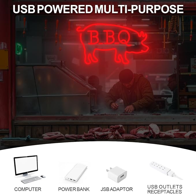 BBQ Pigs LED Neon Sign, Cute Pig LED Light - Image 5