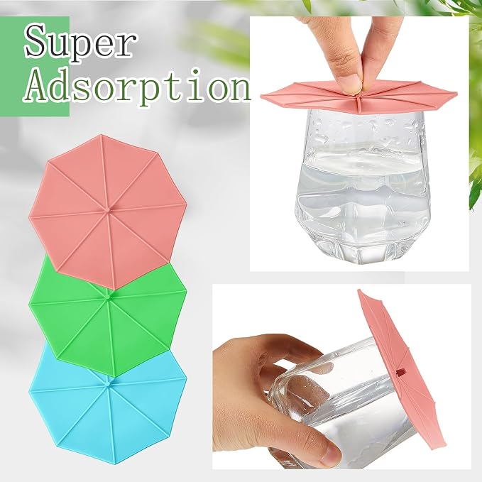 Patelai 6 Pcs Silicone Cup Covers 4.13 Inch Umbrella Coffee Cup Lid Reusable - Image 3