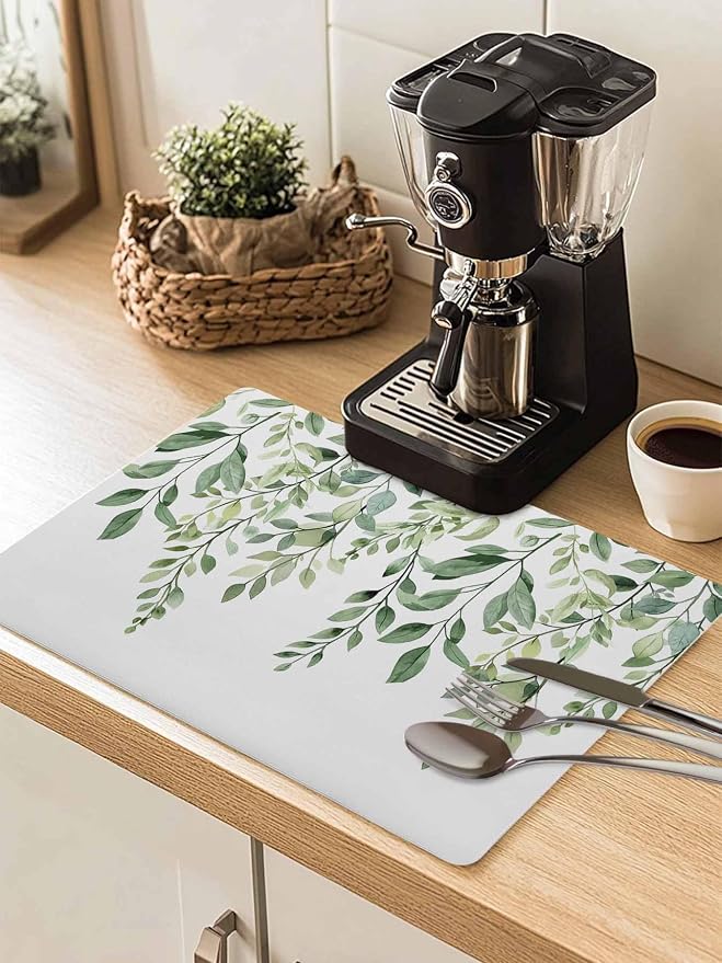 Rat Tailings Coffee Mat Green Plants Leaf Farmhouse Absorbent Bar Mat by Unknown