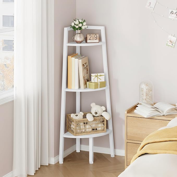 Hoctieon Corner Shelf, 3-Tier 40" Tall Corner Bookshelf, Rustic Ladder Shelf - Image 8