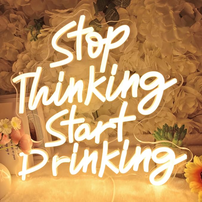 Planzo Stop Thinking Start Drinking Neon Light Beer Bar Sign - Image 2