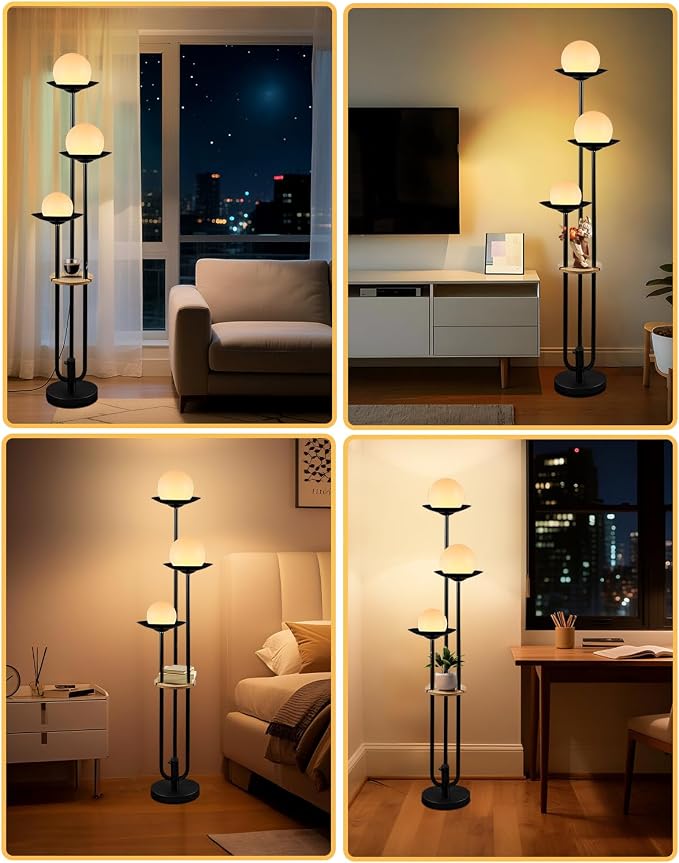 Lightdot Globe Floor Lamp with Shelf 3-Lights Modern Dimmable Floor Lamps 3000K - Image 8