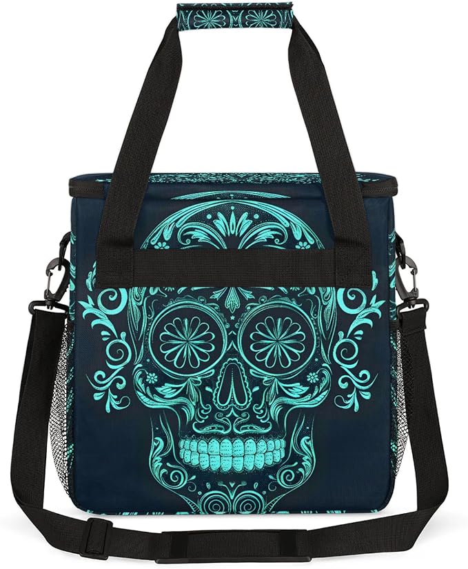Sugar Skull Mexican Coffee Maker Carring Bag, Large Insulated Storage Organizer - Image 5