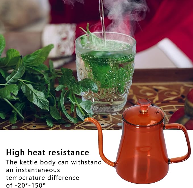 Glass Coffee Kettle, High Borosilicate Crystal Clear Gooseneck Spout, 350ml - Image 2