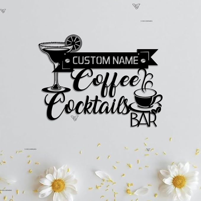 Cocktail And Coffee Metal Wall Art LED Lights, Lighted Bar LED Custom Name Sign - Image 5