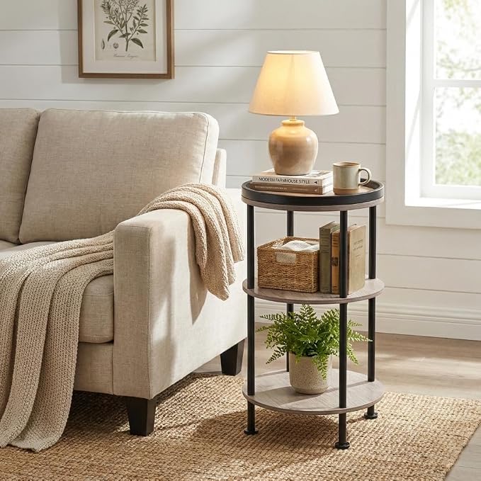 Small Round Side Table, Oak Round End Table - Image 5