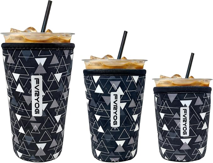 3 Pack Reusable Insulated Neoprene Iced Coffee Sleeves & Coffee Cup Holder by Fvryog