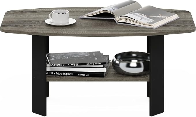 Furinno Simple Design Coffee Table, French Oak Grey/Black - Image 4