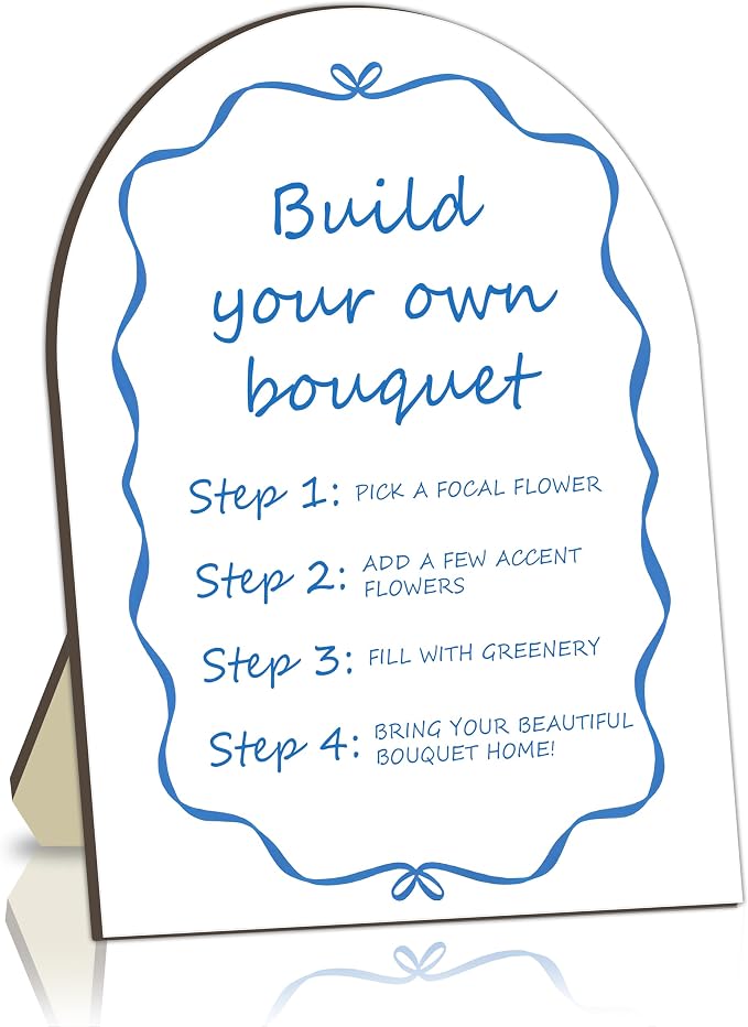 Blue Bow Ribbon Bouquet Bar Wooden Sign, Bride Shower Flower Bar Station by Unknown
