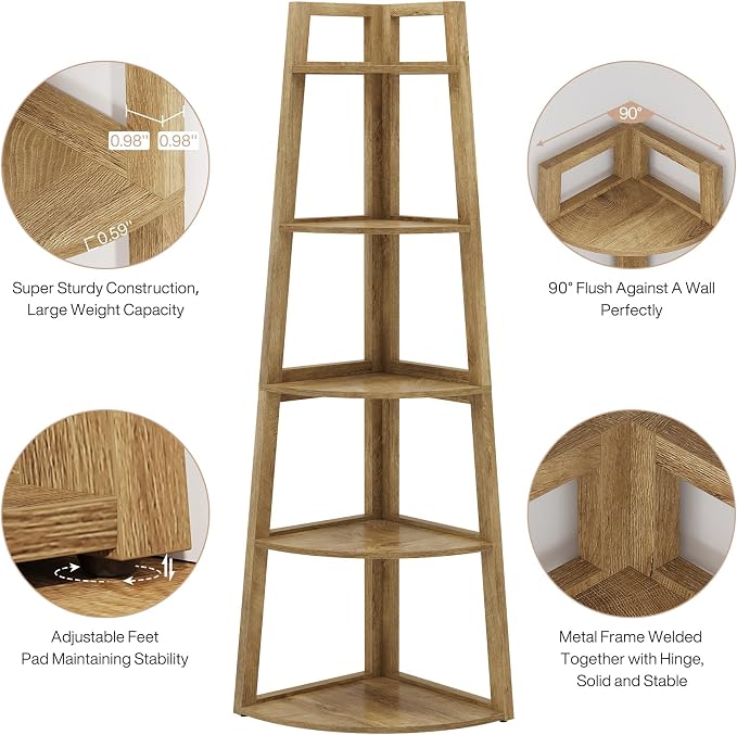 Tribesigns 70 inch Tall Corner Shelf, 5 Tier Modern Corner Bookshelf Bookcase - Image 8