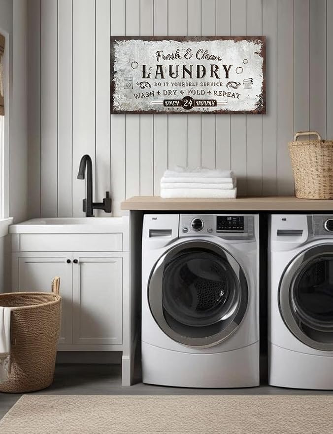 IPIC - Rustic Laundry Sign Wash Dry Fold Repeat, Canvas Print Wall Art - Image 4