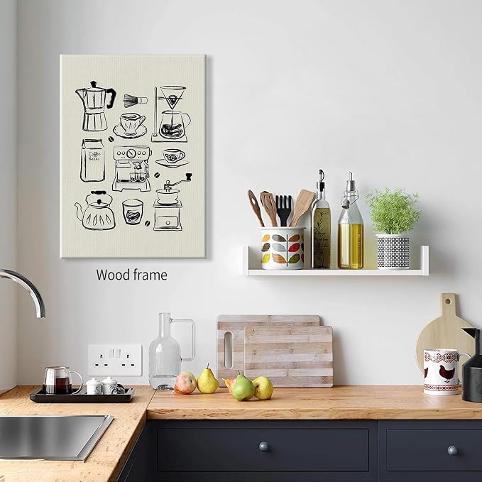 Wrapped Framed Modern Kitchen Wall Art 12x16 inch Black and White Minimalist - Image 6