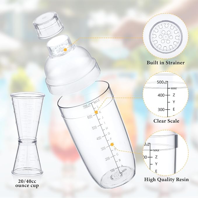 Uiifan 6 Pcs Plastic Cocktail Shaker Set 4 Pcs 17 oz 24 oz Hand Drink Mixer and - Image 3