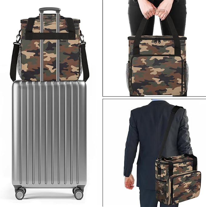 Brown Green Camo Coffee Maker Carring Bag, Large Insulated Storage Organizer - Image 7