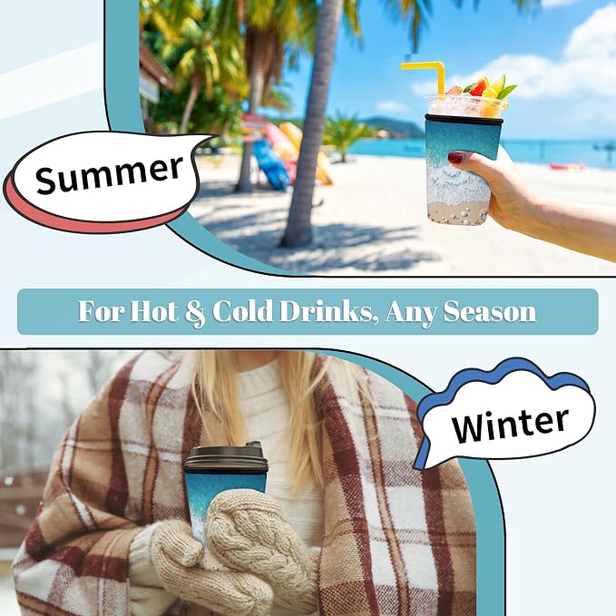 Beach Wave Iced Coffee Cup Sleeve 3 Pack, Ocean Reusable Neoprene Holder - Image 6