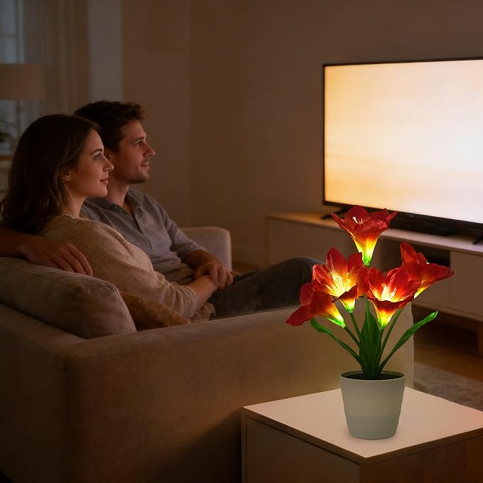 Artificial Red Amaryllis Flower Lamp Night Light - Image 5