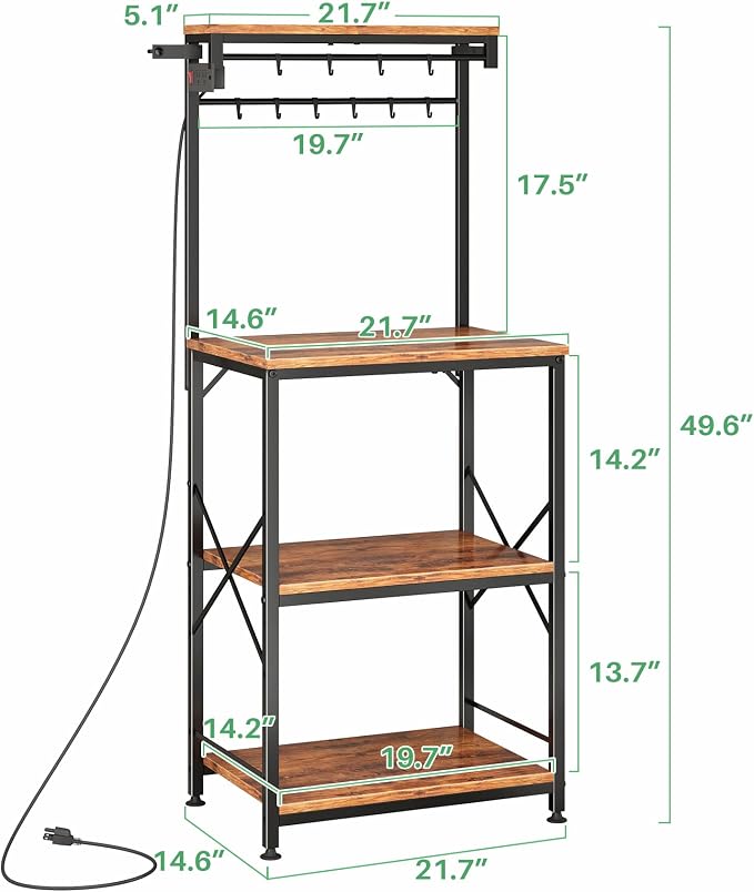 SNTD Bakers Rack with Power Outlet, Kitchen Shelves Microwave Stand with Wire - Image 2