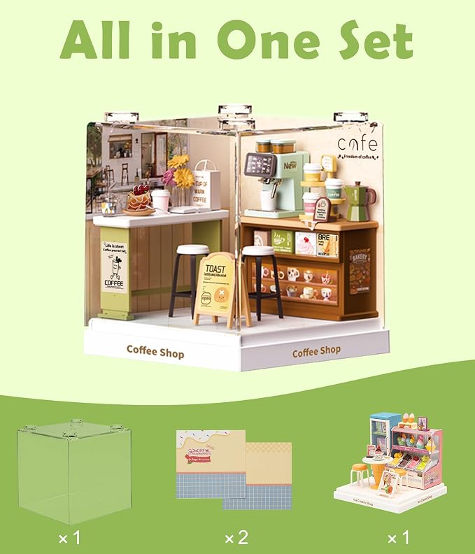 Coffee Shop Miniature House Kit, Plastic DIY Dollhouse - Image 4