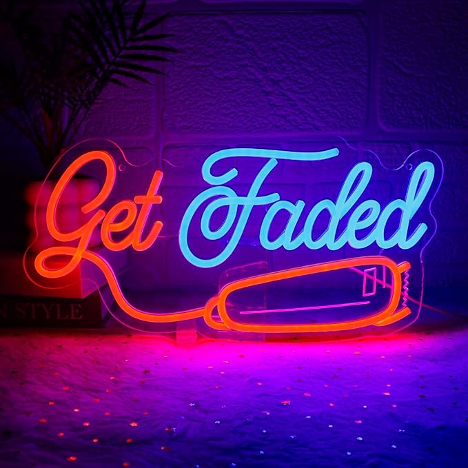 Get Faded Neon Sign for Wall Decor Dimmable Barber Shop Led Sign for Hair Salon by Unknown
