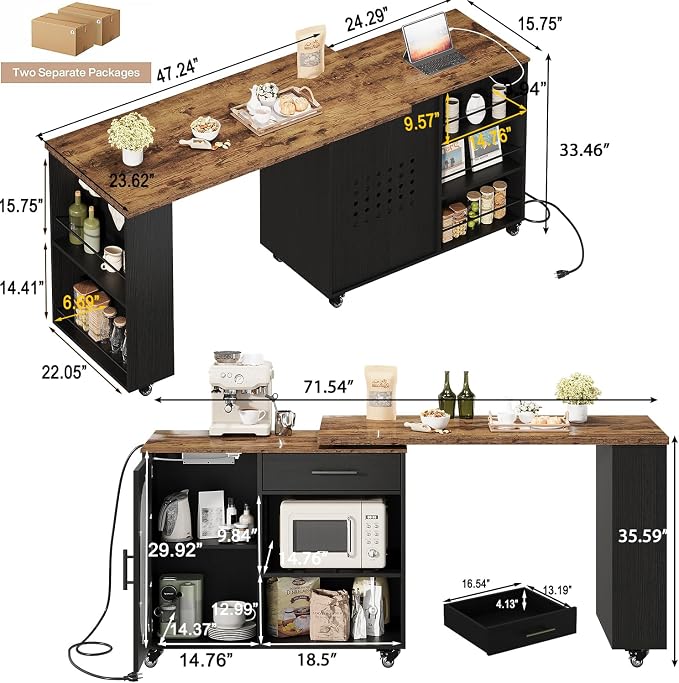 HSH Kitchen Island with Storage & Power Outlet, Rolling Kitchen Island Cart - Image 7