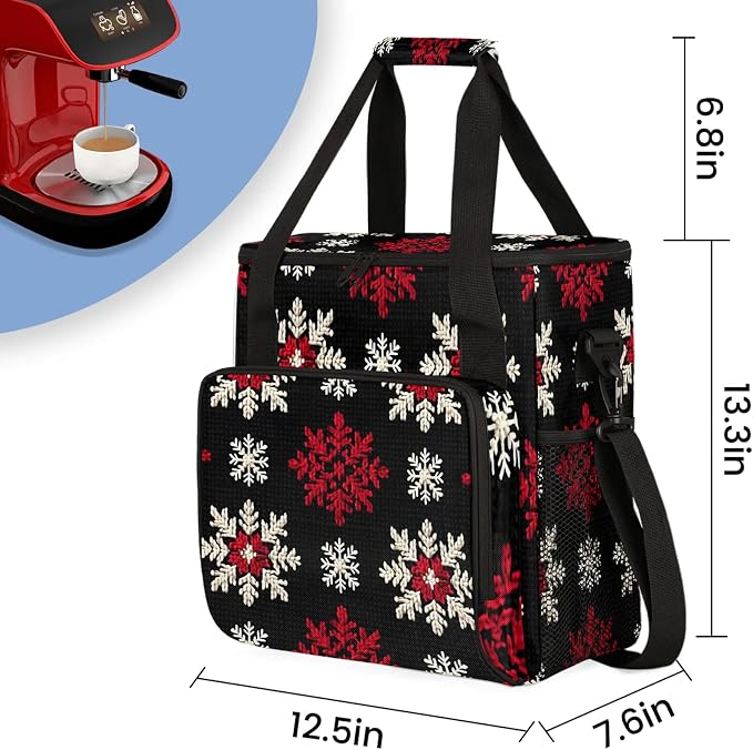Red White Snowflakes Coffee Maker Carring Bag, Large Insulated Storage - Image 2
