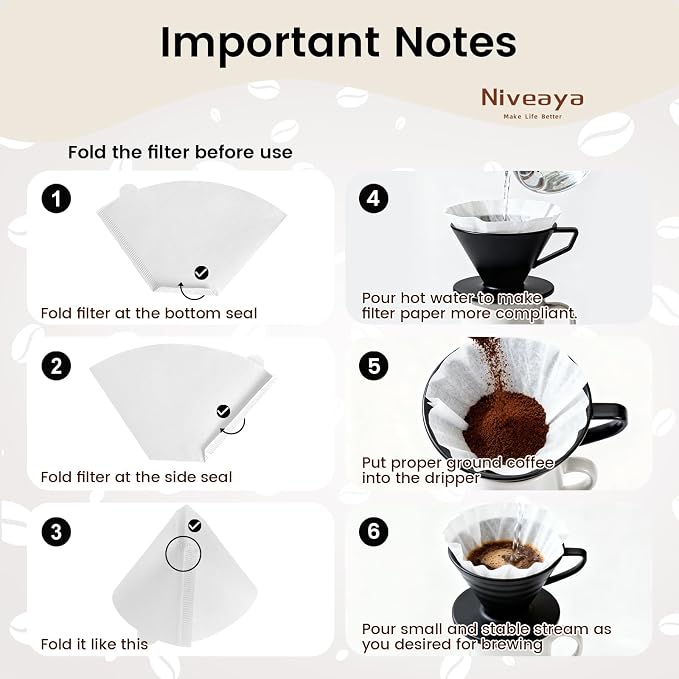 Niveaya Coffee Filters 200 Count, Natural Paper Coffee Filter 8-12 Cup - Image 4