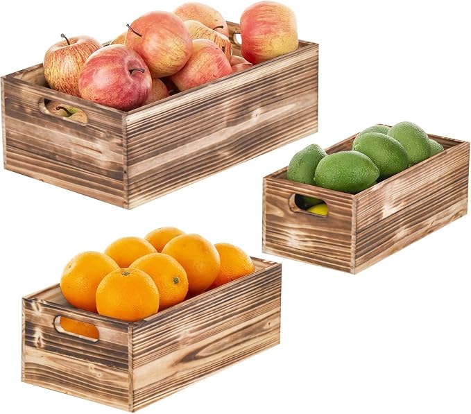 Set of 3 Wooden Boxes for Storage Small Crates for Display and Organizing - Image 3