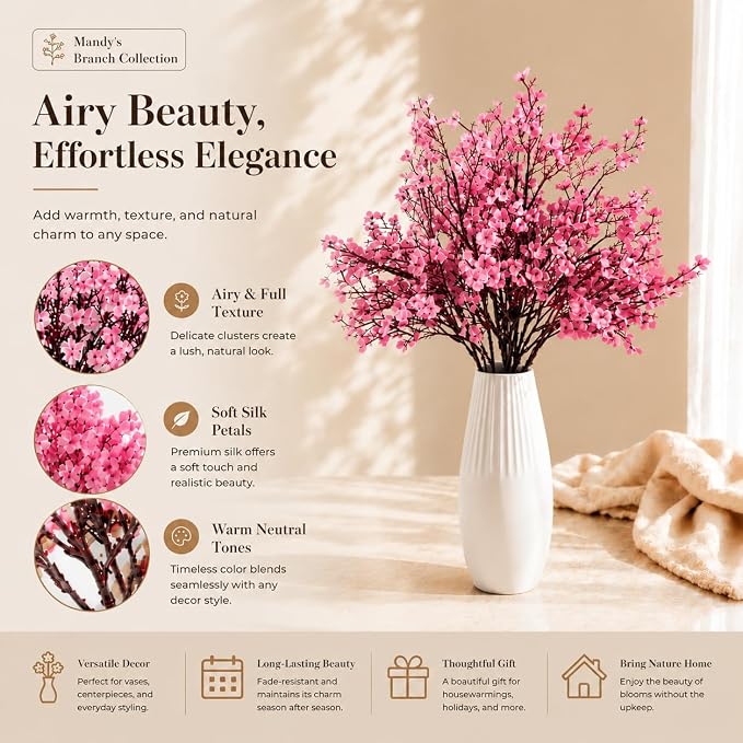 Mandy's 6 Bundles Artificial Light Brown Baby’s Breath Flowers | 18.5 Inch Silk - Image 2