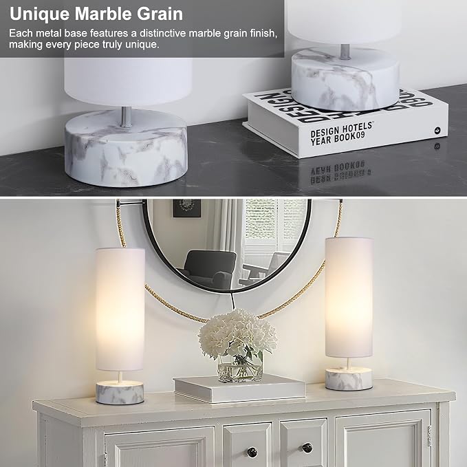 Touch Table Lamp with Metal Base Covered with Marble Grain, 3 Way Dimmable - Image 6