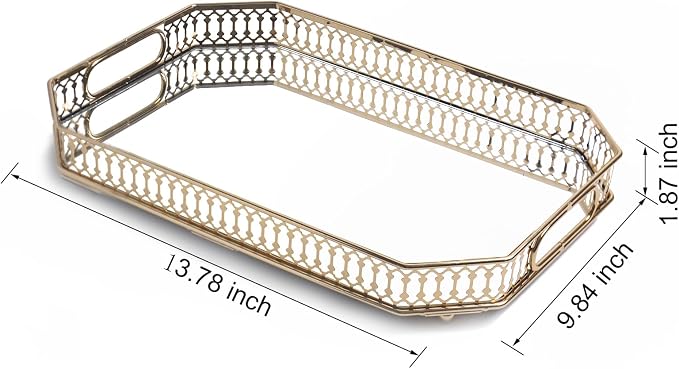 Bar Cart Tray Glass and Gold Tray，Mirrored Tray - Image 2