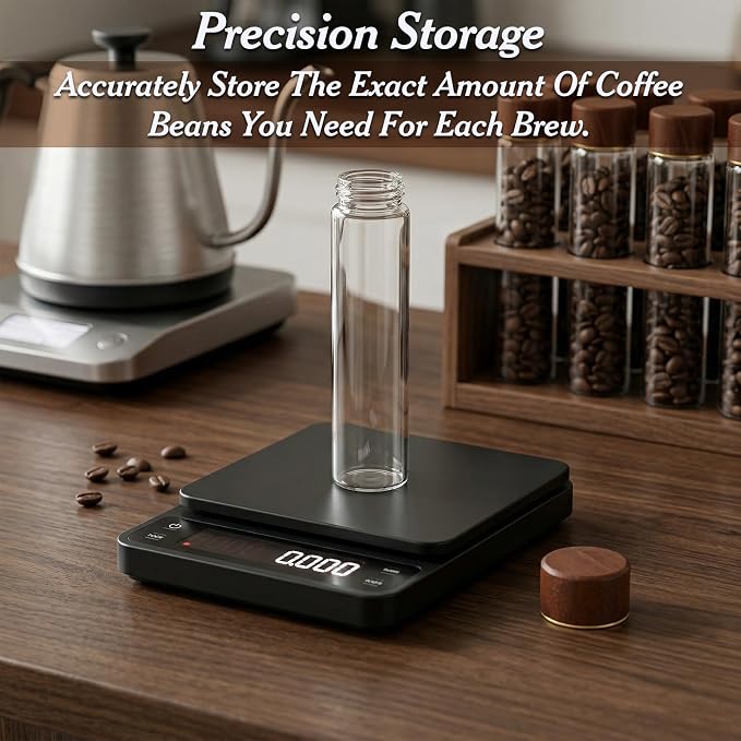 MAQUITA Coffee Bean Storage Set, Lids & Funnel, 2 oz Glass Vials - Image 2