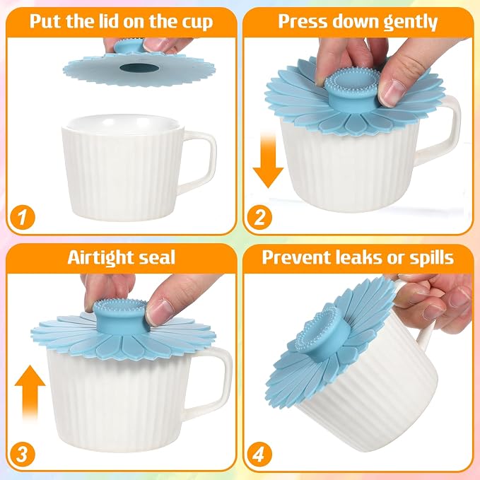 3 PCS Silicone Cup Covers, 4.1 Inch Sunflower Drink Covers Reusable Anti-dust - Image 4