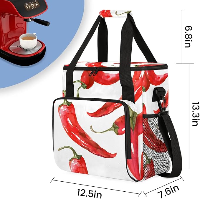 Chilli Pepper Coffee Maker Carring Bag, Large Insulated Storage Organizer Case - Image 2