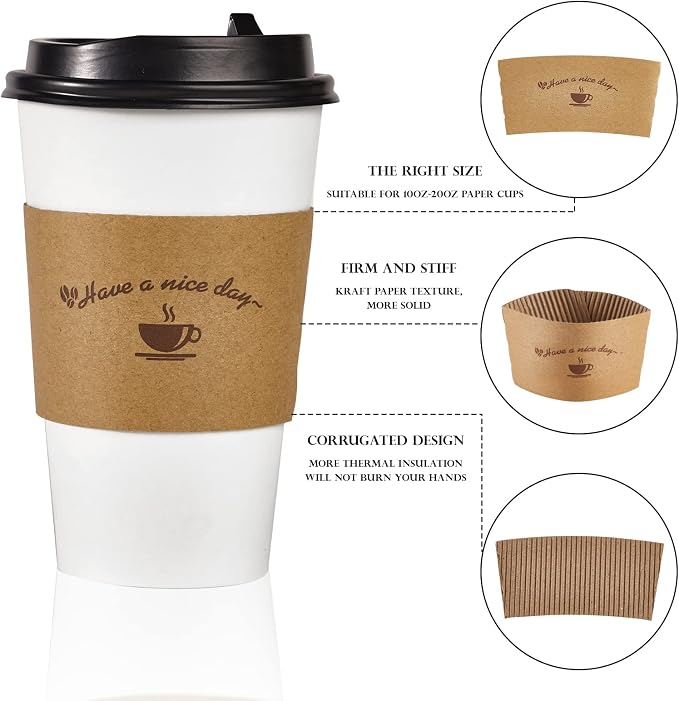 LITOPAK 200 Packs Kraft Paper Coffee Cup Sleeves, Coffee Sleeves, Disposable - Image 6
