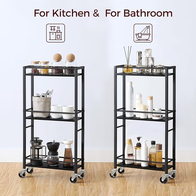 MAHANCRIS Slim Rolling Cart, Mobile Kitchen Cart on Wheels, Narrow Storage Cart - Image 5