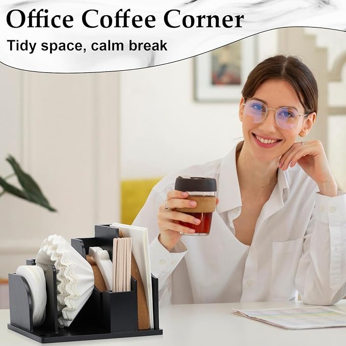 Black Coffee Filter Holder Wood Filter Storage Stand Coffee Paper Storage - Image 6