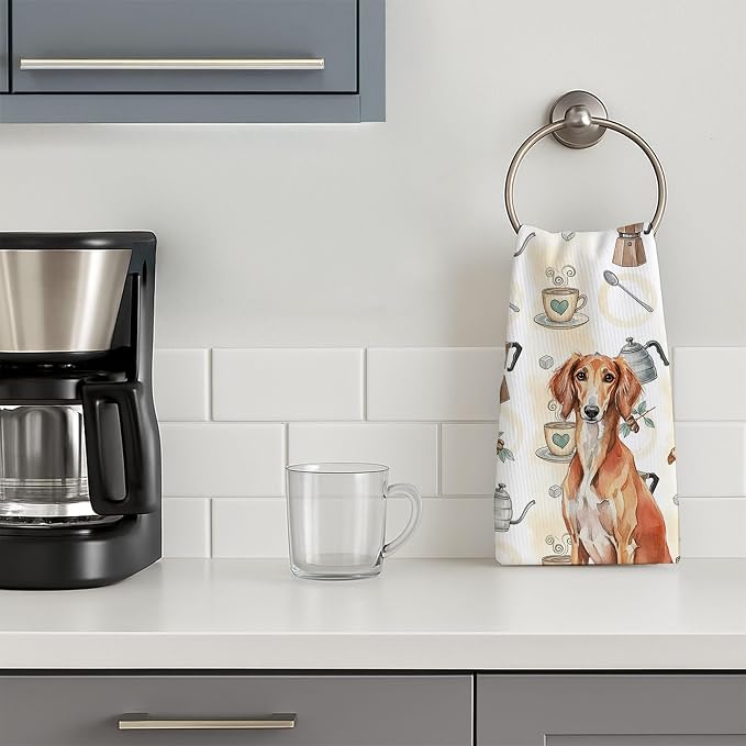 Caroline's Treasures Red Saluki Coffee Bar Kitchen Towel Velour Plush Front and - Image 3