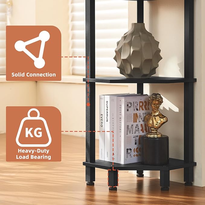 YUFAM 3-Tier Corner Shelf with Sturdy 5-Leg Base, Wooden Corner Bookshelf - Image 6