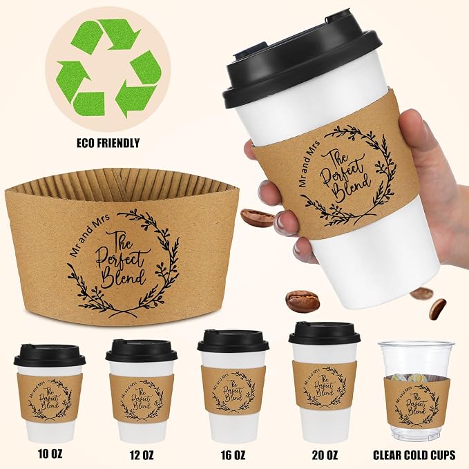 Jingmore 200 Pcs Wedding Coffee Sleeves The Perfect Blend Custom Kraft Paper - Image 3