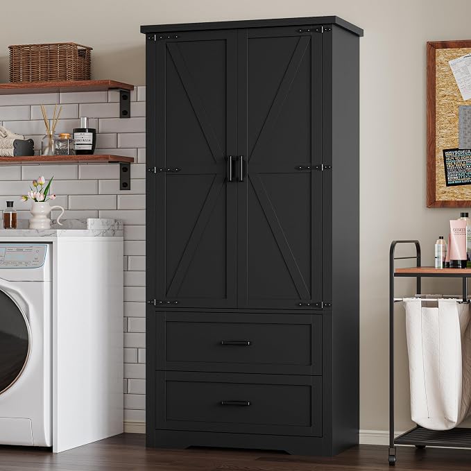 BORNOON Pantry Organizers and Storage Cabinet, 71” Barn Door White Kitchen - Image 7