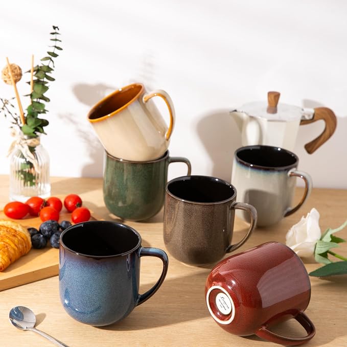 LERATIO 12OZ Ceramic Coffee Mugs Set of 6, Large Porcelain Coffee Cups by LeRatio
