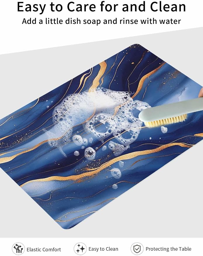 Abstract Marble Coffee Mat Navy Gold Texture Modern Style Simple Absorbent Bar - Image 7