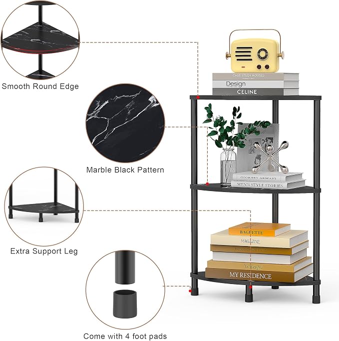 Book Small Corner Shelf, 3 Tier Corner Bookshelf Display - Image 6