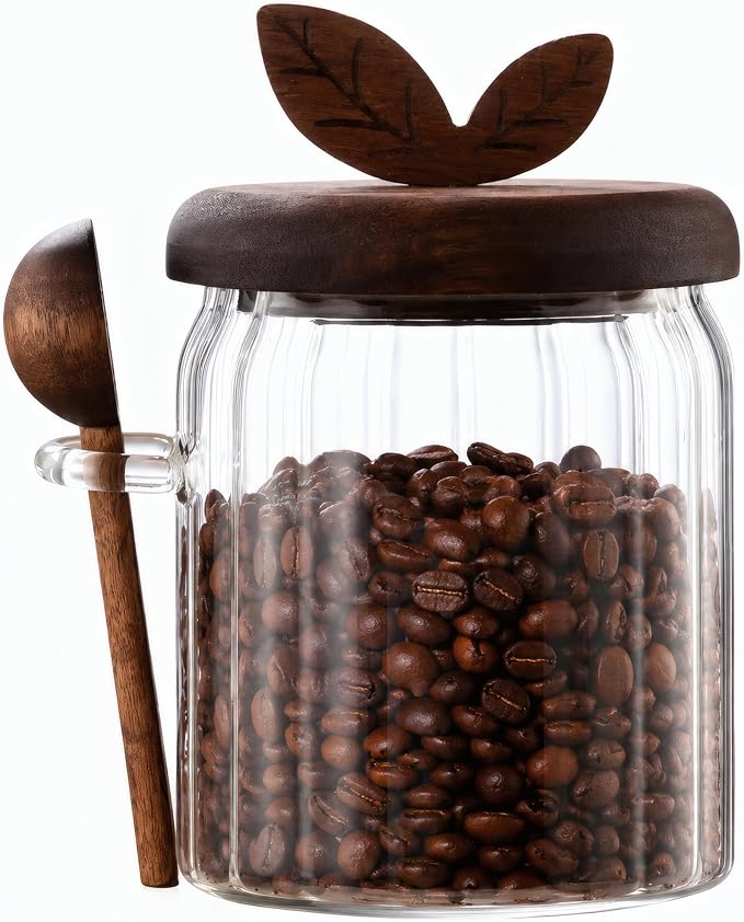Airtight Coffee Canister, Acacia Coffee Grounds Container by Unknown