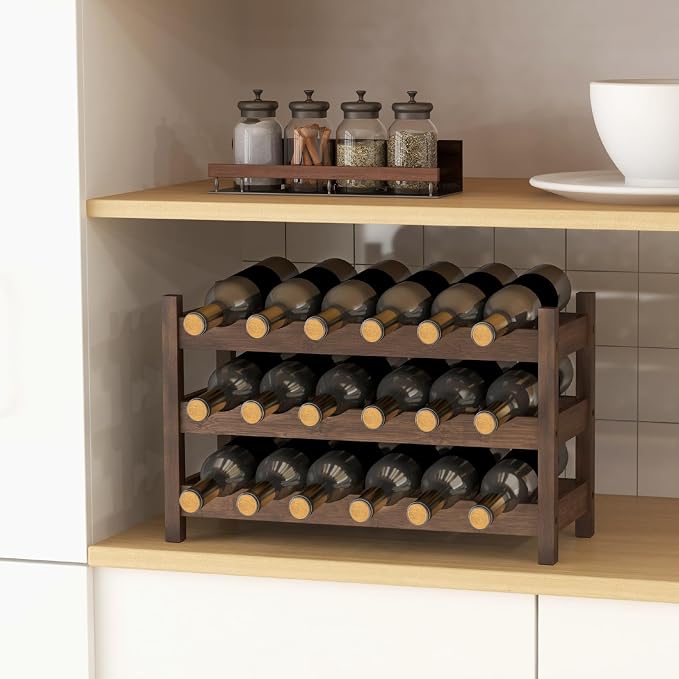 Giantex Bamboo Wine Rack, 3-Tier 18 Bottle Wine Storage Cabinet Shelf, Small - Image 9