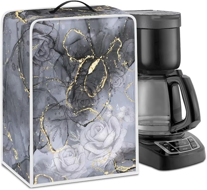 Black Marble Coffee Maker Cover Lightweight Coffee Pot Dust Protection Durable by Psesaysky