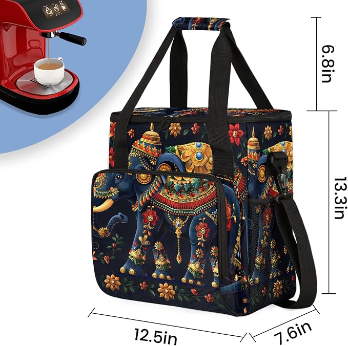Elephant Bohemian Floral Coffee Maker Carring Bag, Large Insulated Storage - Image 2